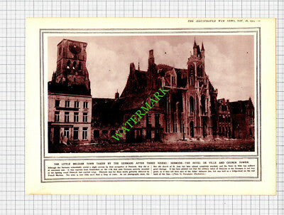 Dixmude Belgium WW1 World War One Hotel de Ville - 1914 Cutting