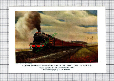 C1521) Musselburgh Edinburgh Train 2907 Portobello LNER Railway - 1932 Cutting
