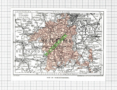 Map of Worcestershire - 1920's SMALL Cutting