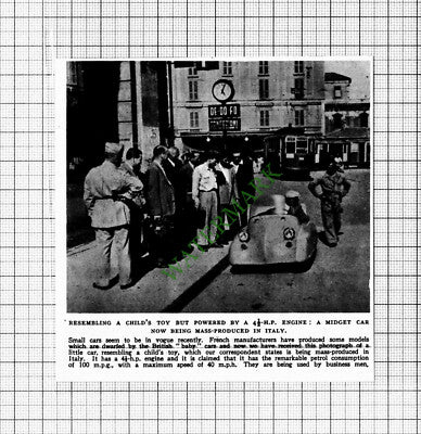 Midget Miniature Cars Italy - 1947 Cutting