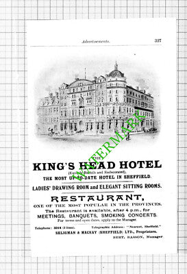 King's Head Hotel Sheffield Seligman Small Advert - 1912 Cutting