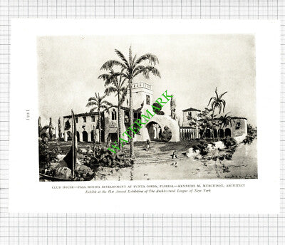 Club House Pasa Bonita Punta Gorda Florida Kenneth Murchison 1926 Cutting/ Print