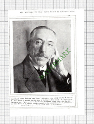 C8115) Right Hon W M Hughes Australian Prime Minister - 1916 Cutting