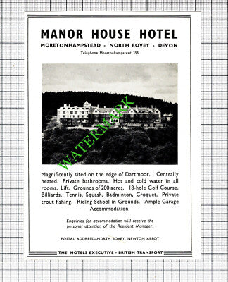 Manor House Hotel Moretonhampstead North Bovey Devon Advert - 1950 Cutting