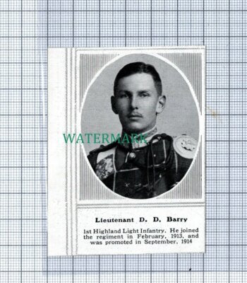 C4804) Lt D D Barry 1st Highland Light Infantry - 1915 SMALL Clip
