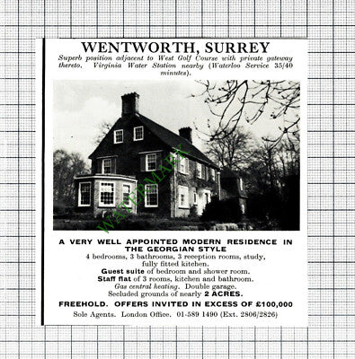 Wentworth Surrey West Golf Course House Sale Advert - 1977 Cutting