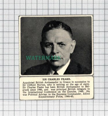 C3987) Sir Charles Peake Ambassador to Greece c.1950s Cutting SMALL!