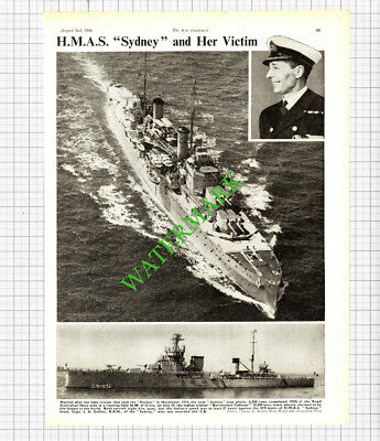HMAS SYDNEY Ship Royal Australian Navy Capt JA Collins WW2 - 1940 Cutting
