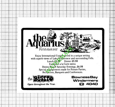 The Aquarius Restaurant Bowness Bay Windermere Small Advert -1979 Cutting