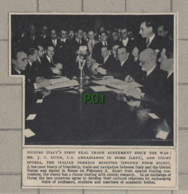 C1397) Mr J C Dunn US Ambassador Italy Trade Agreement Count Sforza 1948 Clip