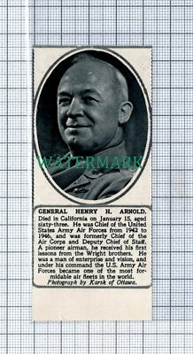 C5022) Gen Henry H Arnold US Army Air Force Obituary -1950 SMALL Clip