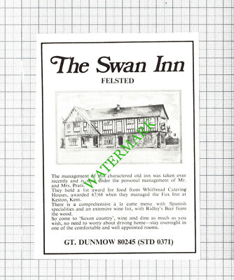 The Swan Inn Felsted Essex Mr Prats Small Advert - 1974 Cutting