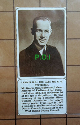C854) Mr George Oscar Sylvester Labour MP Pontefract Obituary - 1961 Clip SMALL