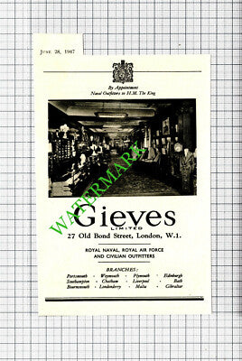 Gieves Outfitters London Advert - 1947 Cutting