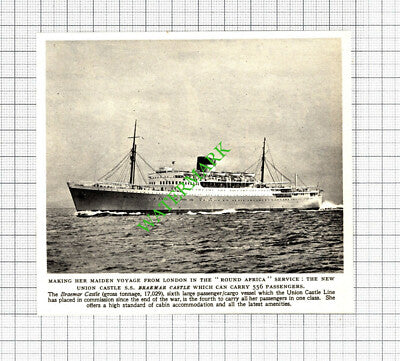 Union Castle SS Braemar Castle Maiden Voyage - 1952 Cutting