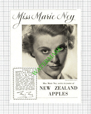 Miss Marie Ney New Zealand Apples Advert - 1938 Cutting