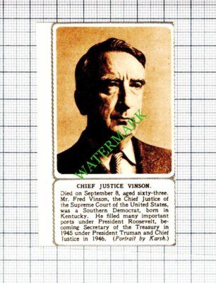 Chief Justice Vinson Obituary - 1953 Small Cutting