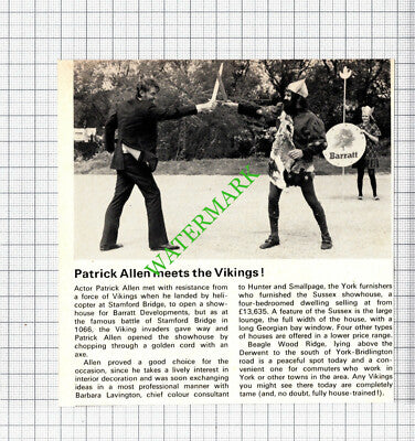 Patrick Allen Actor Stamford Bridge Barratt Homes - 1974 Cutting