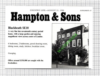 Blackheath London SE10 House Sale Advert - 1980 Cutting