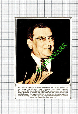 M Joseph Laniel Prime Minister France - 1953 Small Cutting