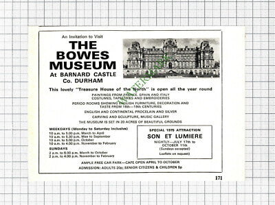 Bowes Museum Barnard Castle Advert - 1975 Cutting