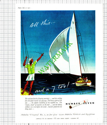 Abdulla Cigarettes Yacht Yachting Sailing Advert - 1951 Cutting