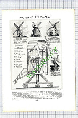 Windmills Postmill Diagram - c.1920s Cutting / Print