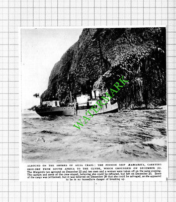 Finnish Ship MARGARETA Finland Aground Ailsa Craig - 1953 Cutting