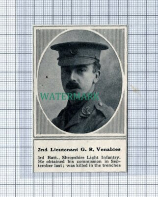 C4887) 2nd Lieut G R Venables 3rd Bn Shropshire Light Infantry - 1915 Clip SMALL