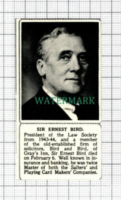 C5720) Sir Ernest Bird & Bird Gray's Inn Solicitor Obituary -1945 Cutting SMALL