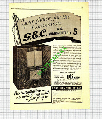 GEC Radio Advert - 1937 Cutting