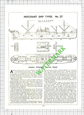 Danish Motor Tramp BORNHOLM Ship Diagram - 1930s Cutting
