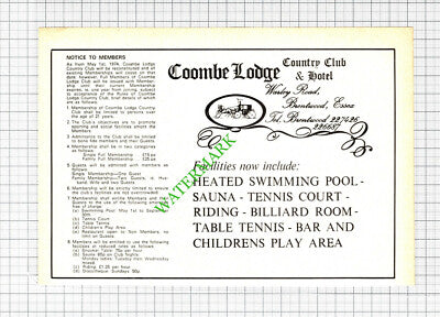 Coombe Lodge Country Club Hotel Brentwood Essex Advert - 1974 Cutting