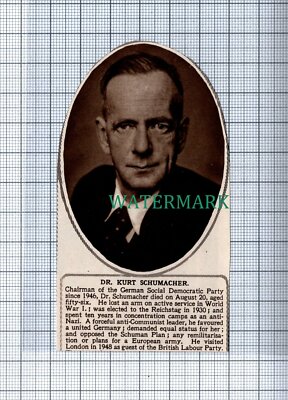 C4343) Dr Kurt Schumacher Chairman German Social Democratic Party 1952 Clip