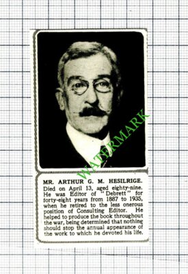 Mr Arthur G M Hesilrige Debrett Editor Obituary - 1953 Small Cutting