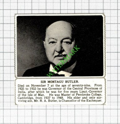 Sir Montagu Butler Obituary - 1952 Small Cutting