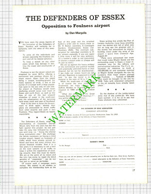 The Defenders Of Essex Foulness Airport Opposition R Barber - 1971 Cutting