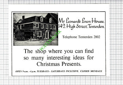 Mr Leonard's Linen House Tenterden Kent Advert - 1965 Cutting