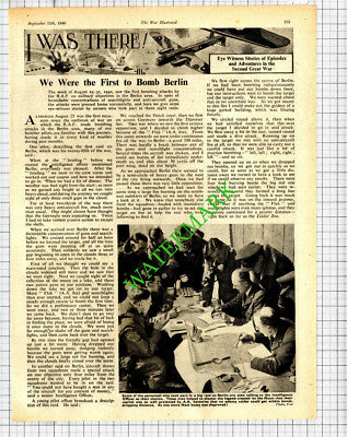 Berlin Air Raids RAF World War Two - 1940 Cutting