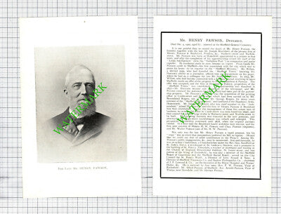 Mr Henry Pawson Pawson & Brailsford Sheffield Obituary - 1908 2-Part Cutting