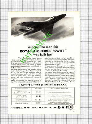 Royal Air Force Supermarine Swift RAF Small Advert - 1954 Cutting