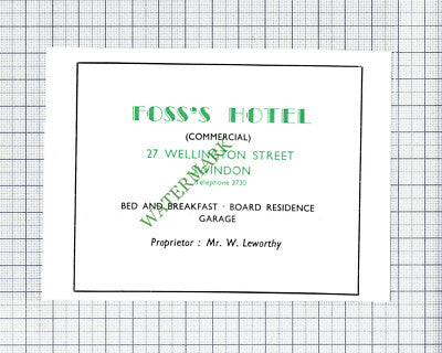 Foss's Hotel Swindon Mr W Leworthy Advert - 1951 Small Cutting