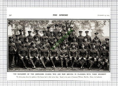 Grenadier Guards Bandsmen Flanders Lieut Williams Bandmaster WW1 - 1915 Cutting