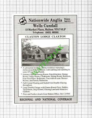 Claxton Lodge House Sale Advert - 1989 Cutting