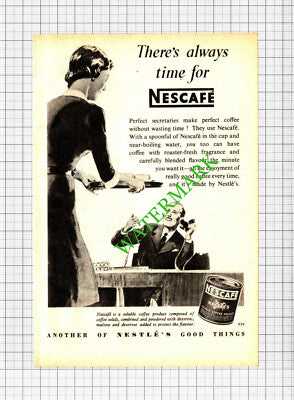 Nescafe Coffee Secretary Advert - 1952 Cutting