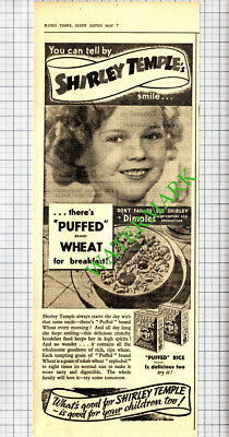 Shirley Temple Puffed Wheat Advert - 1937 Cutting