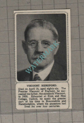 C3587) Viscount Hereford Obituary - 1952 Clip SMALL!