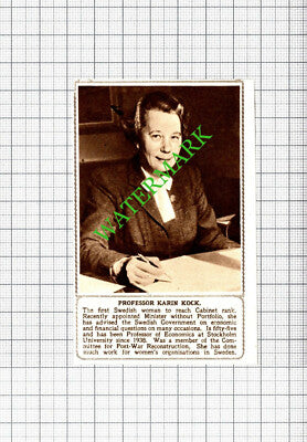 Professor Karin Kock Sweden Swedish Minister - 1947 Small Cutting