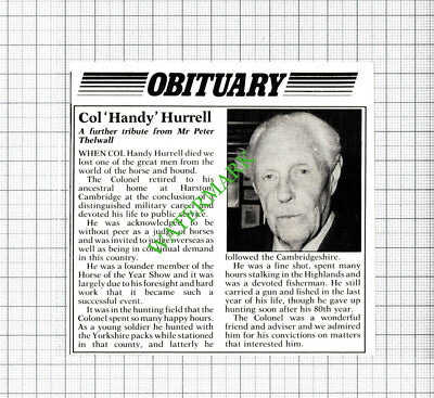 Col Handy Hurrell Obituary Harston Cambridge - 1989 Small Cutting