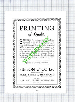 Simson & Co Ltd Fore Street Hertford Printers Advert - c.1925 Book Print